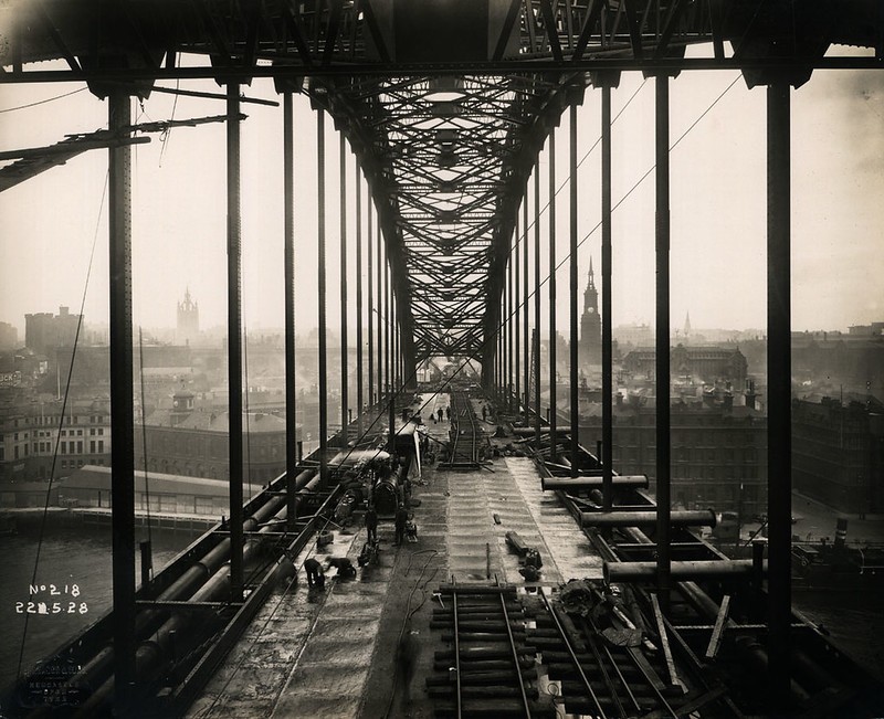 Looking along the Tyne Bridge from Gateshead, View of the Tyne Bridge from the High Level Bridge, 6 March 1928,  Tyne & Wear Archives & Museums